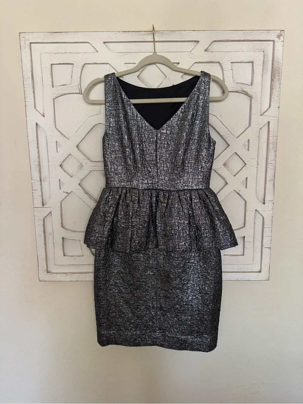 kate spade “All That Glitters” Andi Silver Metallic Peplum Dress